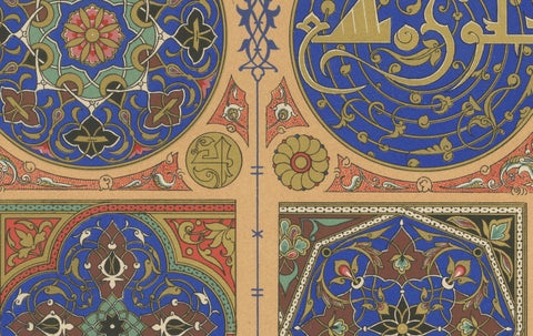 Arabian Ornament Print, Antique Islamic Geometric & Floral Medallions, 1869, close-up 3