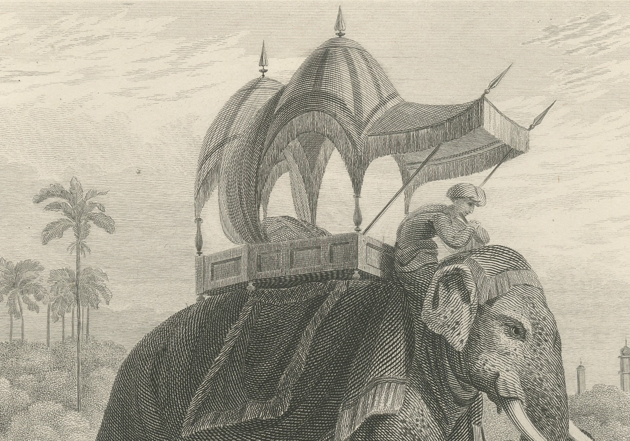 Lucknow, State Elephant with Canopied Howdah, Antique Steel Engraving, 1859, view 5