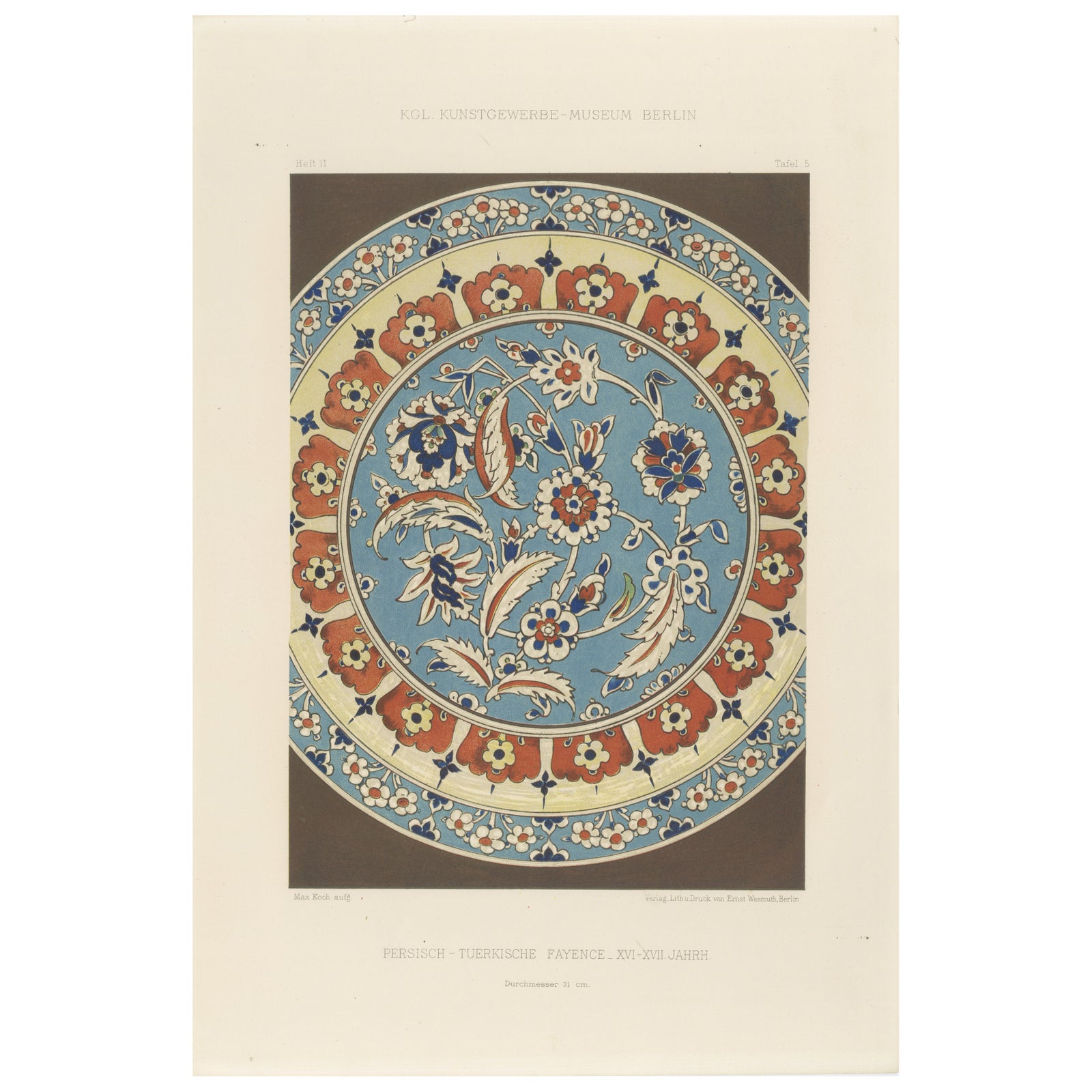 Persian-Turkish Faience Plate with Carnation and Tulip Motif, J.Lessing, 1890