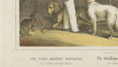 Antique Horse Stable Lithograph - The Young Master’s Favorites, c.1827, close-up 2