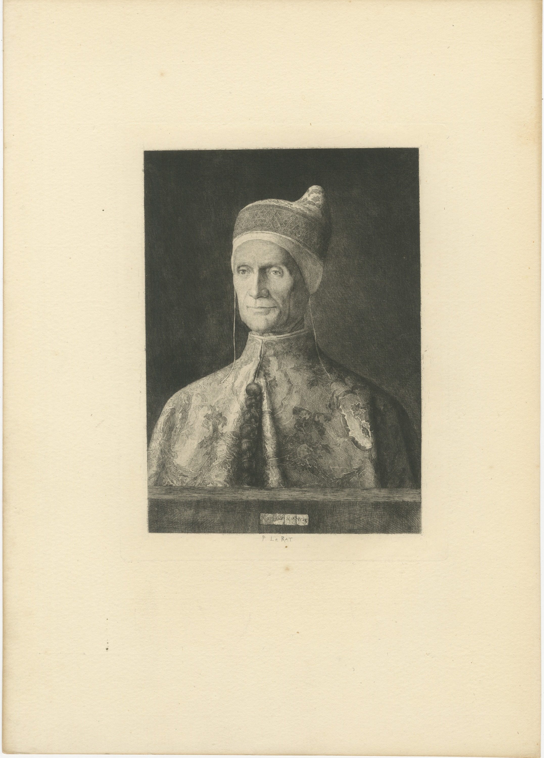 Doge Leonardo Loredan after Giovanni Bellini, Etching by Paul Le Rat, circa 1880, view 2