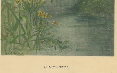 Kingfisher by the Water's Edge - Giacomelli’s Tranquil Nature Scene, Circa 1891, close-up 1