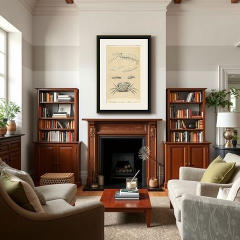 Antique Scientific Print of Sumatran Crab and Prawn, Midden-Sumatra c.1887, shown framed in a room