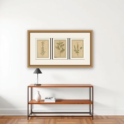 Antique Floral Botanicals, Natrix, Astragalus & Cytisus, Leipzig 1690s, shown framed on a wall