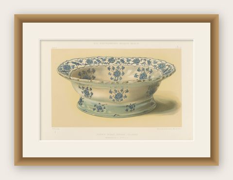 Persian Faience Bowl with Blue Floral Ornament, Julius Lessing, Berlin 1890, shown framed