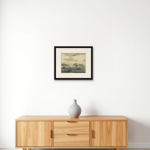 Antique Print of the Dardanelles, Turkey, 1677, shown framed on a wall