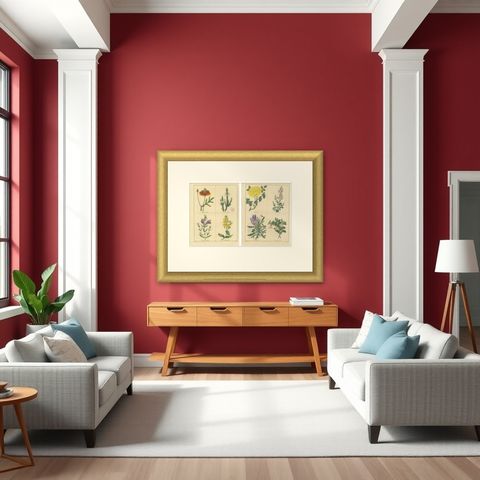 Pair of Hand-Colored Victorian Botanical Prints by B. Maund 1836, shown framed in a room
