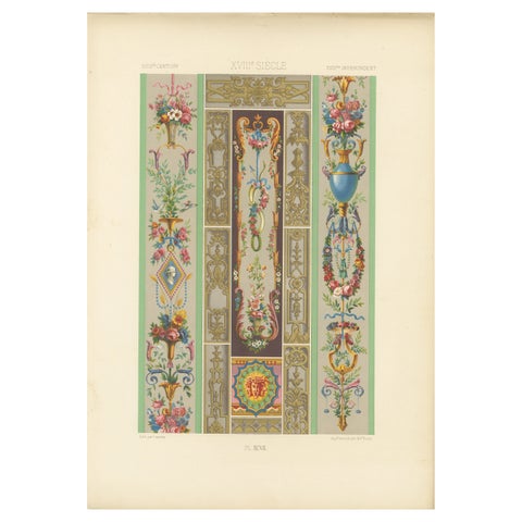 Rococo Panel Ornament, French Floral and Gilt Wall Designs, Plate XCVII, 1869