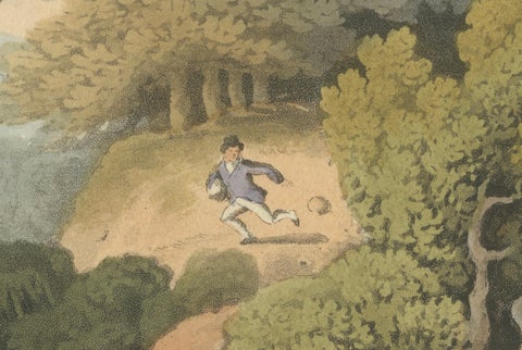 Hand-Coloured Aquatint 'American Anecdote Wolves & Boy', 1813, close-up 2