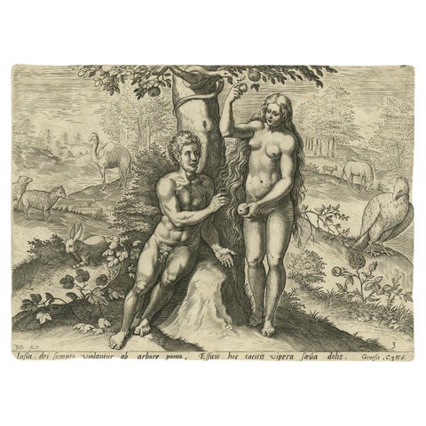 Antique Print of Adam and Eve Eating the Apple from the Tree '1674', view 2
