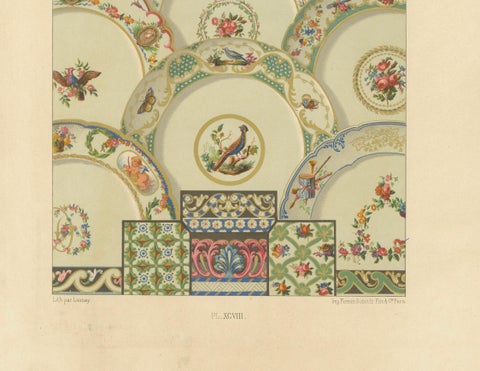 Rococo Ceiling Ornament, 18th-Century Floral and Bird Medallions, Plate XCVIII, close-up 1