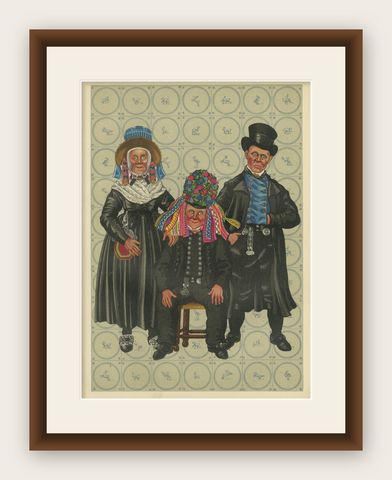 Staphorst Ceremonial Dress with Shell Hat and Silver Fobs -The Netherlands, 1932, shown framed