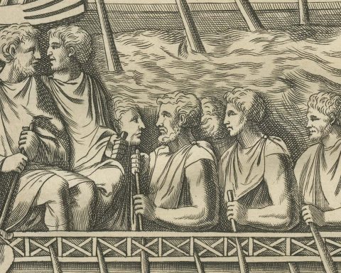 Oared Galleys and Horse Transports from Trajan's Column, 1722, close-up 1