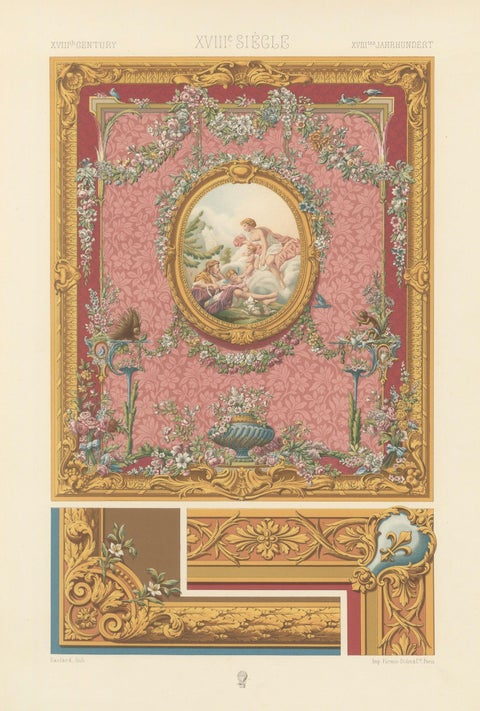 Louis XVI Floral Decorative Panel Chromolithograph by Racinet, Paris, c.1873, close-up 1