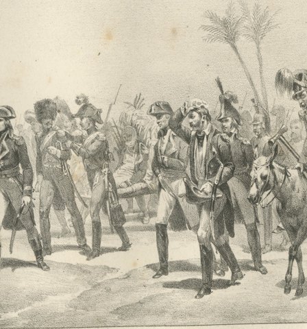 Entry into Syria, Bonaparte Gives Up His Horse, Antique Madou Lithograph, 1827, close-up 2