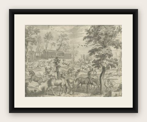 Old and Interesting Rare Print of a Study of Horses, ca.1665, shown framed