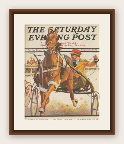 Vintage Print of a Horse Race 'The Saturday Evening Post' '1935', shown framed