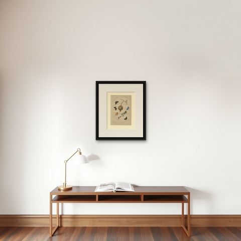 Antique Print of the Common Blue and Other Butterflies, ca.1835, shown framed on a wall