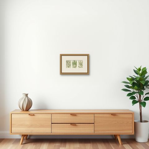 Common Club Moss, Alpine Club Moss and Fir Club Moss, Botanical Triptych, 1873, shown framed on a wall
