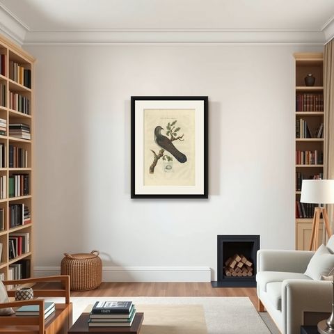 Antique Hand-Coloured Bird Print of the Common Cuckoo, 1789, shown framed in a room
