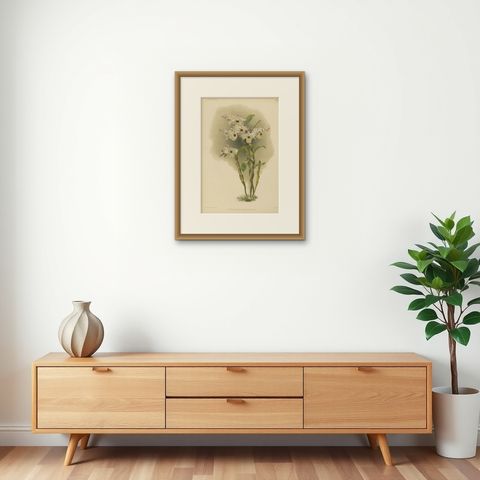 Large Antique Botanical Print, Orchid Dendrobium Melanodiscus, c.1888, shown framed on a wall