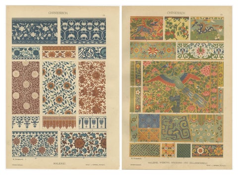 Antique Chinese Decorative Art Prints with Floral and Textile Motifs, 1887, view 2