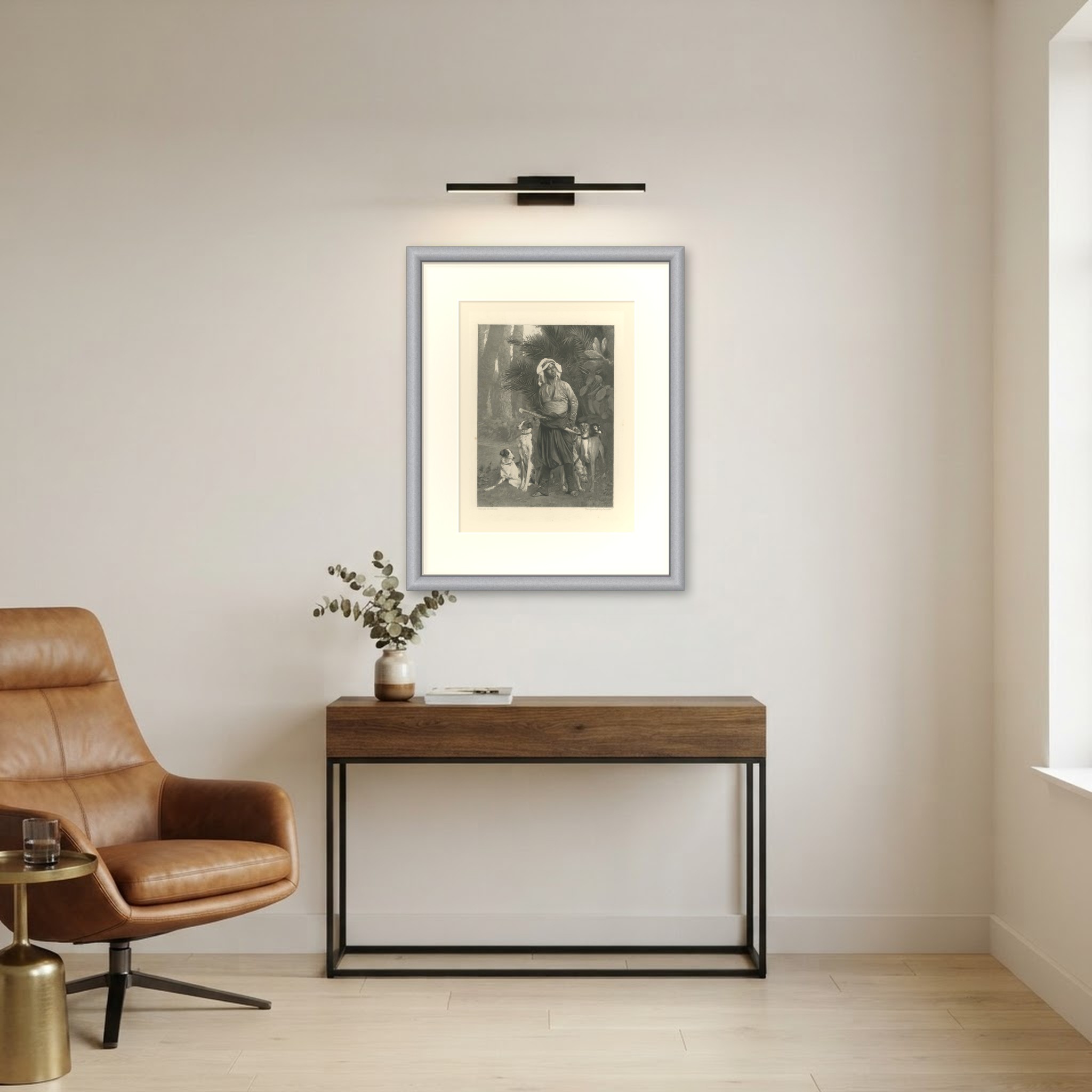 Master of the Hounds after Jean-Léon Gérôme, Antique Photogravure, circa 1880, shown framed in a room