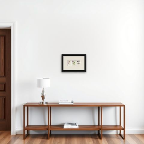 Set of Three Botany Prints Catchfly, Lunaria Annua, Bellflower, shown framed on a wall