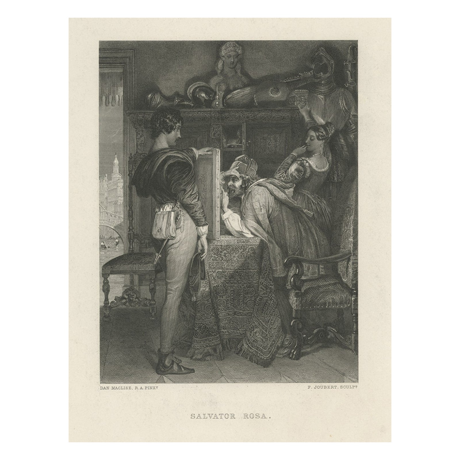 Old Steel Engraving of Salvator Rosa, an Italian Baroque Painter and Poet, c1890