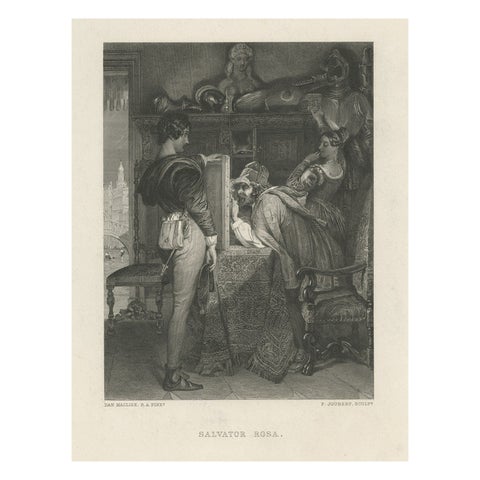 Old Steel Engraving of Salvator Rosa, an Italian Baroque Painter and Poet, c1890