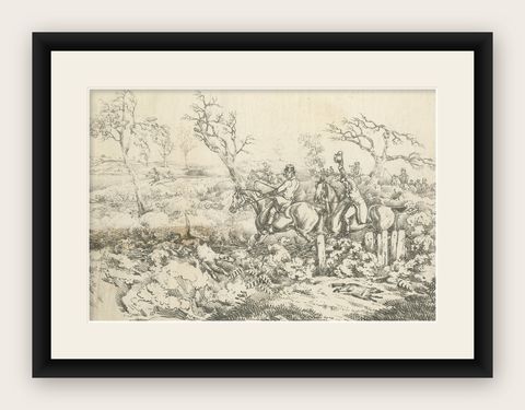 Original Antique Print of Fox Hunting in England, 1817, shown framed