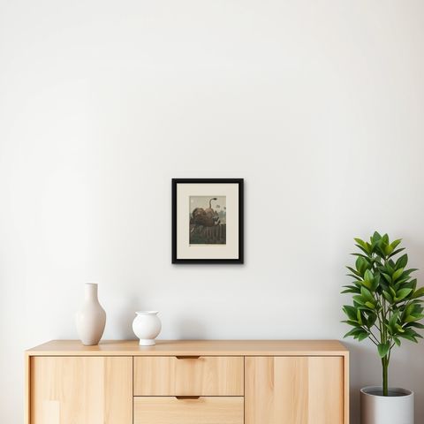 Antique Print of a Lion Attack published circa 1865, shown framed on a wall