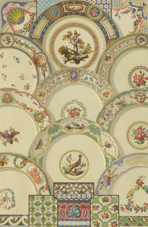 Rococo Ceiling Ornament, 18th-Century Floral and Bird Medallions, Plate XCVIII, close-up 6