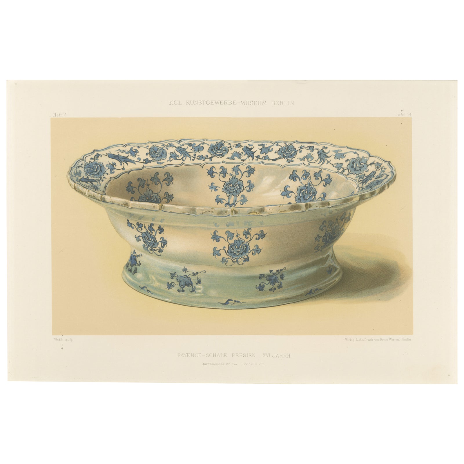 Persian Faience Bowl with Blue Floral Ornament, Julius Lessing, Berlin 1890