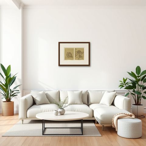 Japanese Monkey Prints: Serene 19th-Century Nature Studies with Peaches, shown framed in a room
