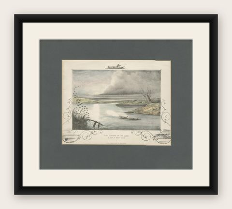 Antique Hunting Print of a shot at Brent Geese, circa 1863, shown framed