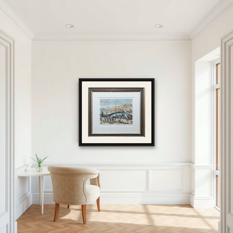 Antique Print of a Beached Whale by Van der Gouwen 'c.1680', shown framed in a room