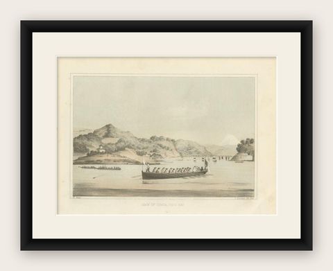 Antique Print of Uraga in Japan by Hawks, 1856, shown framed