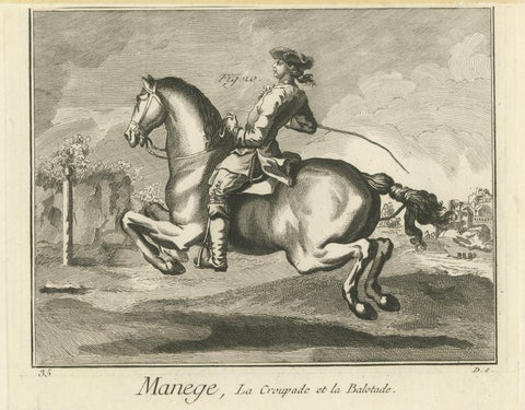 Antique Print of Horse Riding, Ballotade, view 3