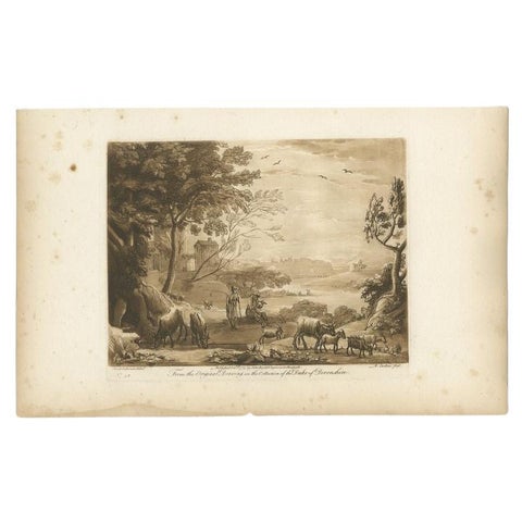 Rare Antique Print of a Landscape with Cattle, 1774, view 2