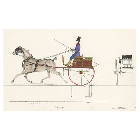 Antique Hand-Coloured Print of Horse and Carriage titled 'Dog-cart', ca.1830