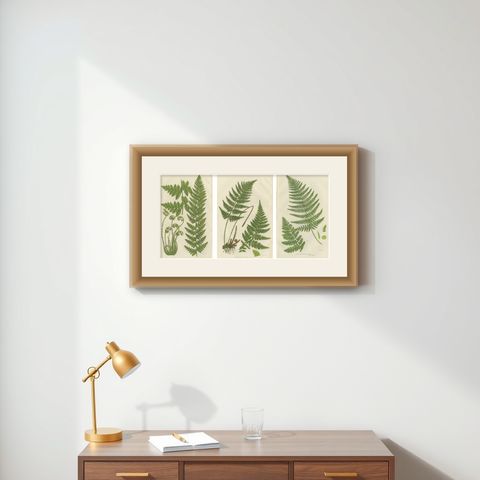 European Quillwort and Creeping Pillwort, Botanical Triptych, 1873, shown framed on a wall