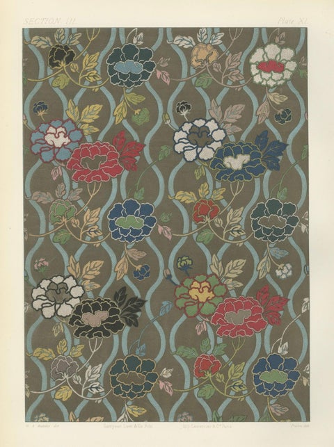 Japanese Floral Textile Pattern Print by G. A. Audsley, Paris, c. 1882, close-up 6