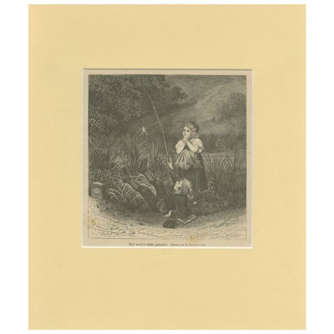 Antique Print of Children Accidentally Catching a Frog, circa 1900
