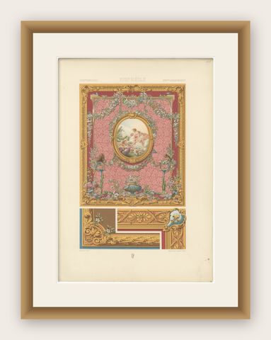 Louis XVI Floral Decorative Panel Chromolithograph by Racinet, Paris, c.1873, shown framed