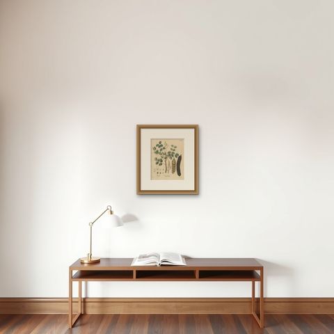Antique Carob Botanical Print, Ceratonia Siliqua, Hand Colored, c.1831, shown framed on a wall