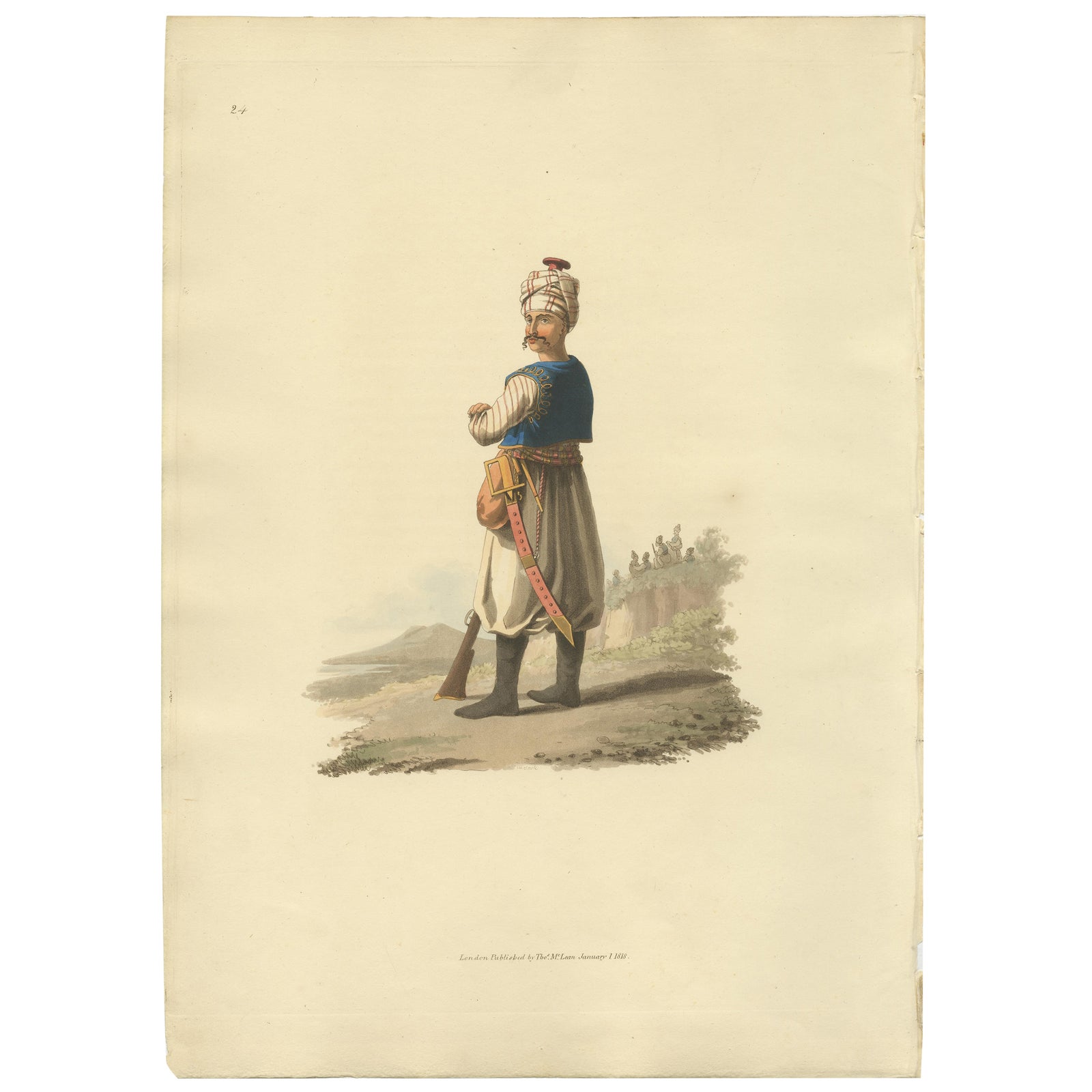Antique Print of Janizary, Hand-Colored Aquatint, Turkey, 1818
