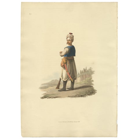 Antique Print of Janizary, Hand-Colored Aquatint, Turkey, 1818