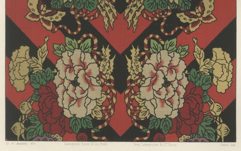 Japanese Floral and Butterfly Textile Pattern: Antique Lithograph, 1880s, close-up 1