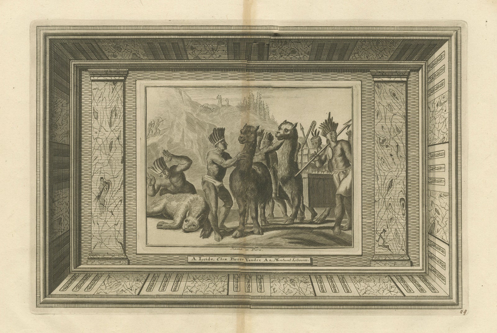Original Antique Engraving of Peruvian Llamas by Arnoldus Montanus, c.1671